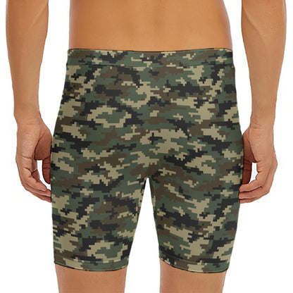 Army Green Digital Camo Pattern Print Men's Long Boxer Briefs