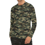 Army Green Digital Camo Pattern Print Men's Long Sleeve Rash Guard