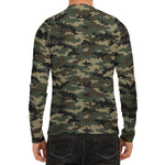 Army Green Digital Camo Pattern Print Men's Long Sleeve Rash Guard