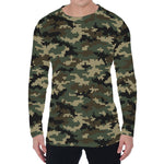 Army Green Digital Camo Pattern Print Men's Long Sleeve T-Shirt