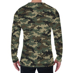 Army Green Digital Camo Pattern Print Men's Long Sleeve T-Shirt