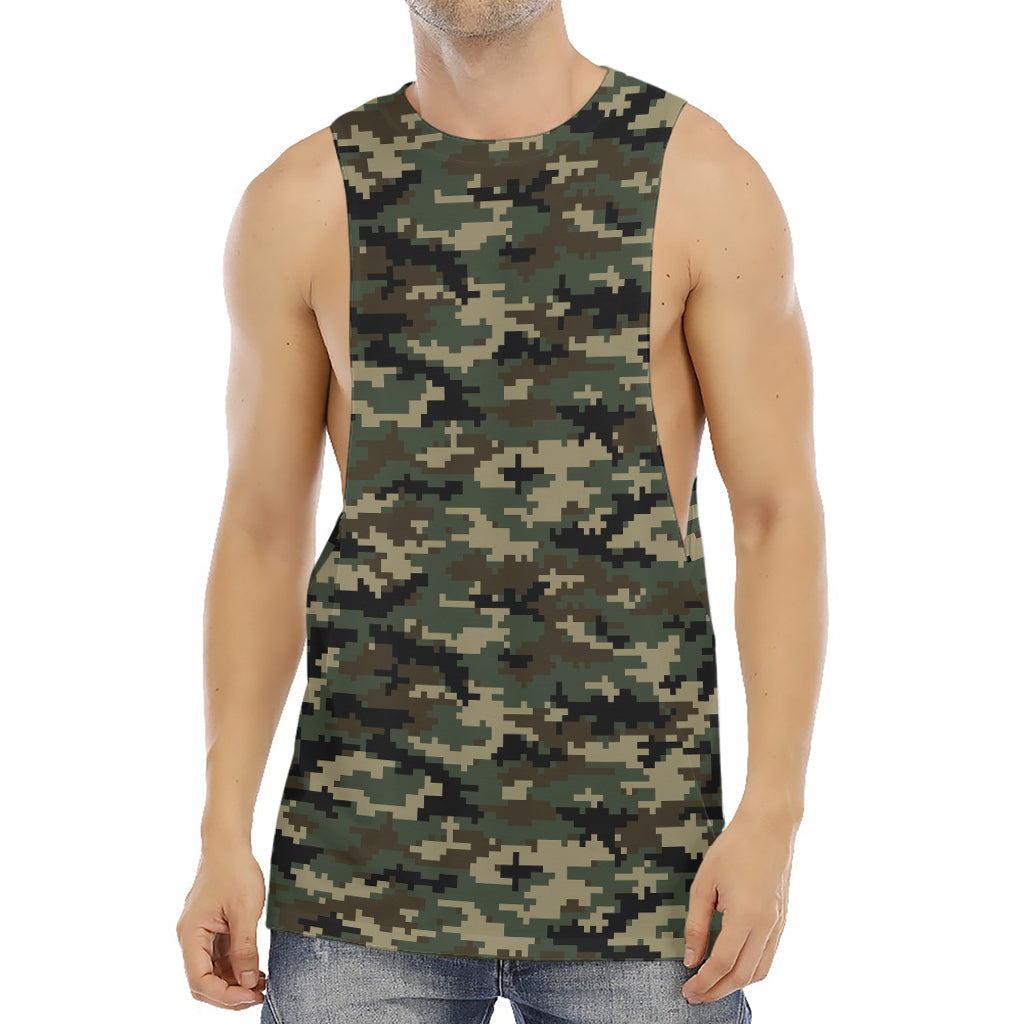 Army Green Digital Camo Pattern Print Men's Muscle Tank Top