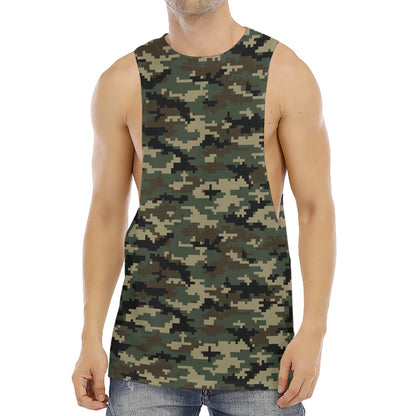 Army Green Digital Camo Pattern Print Men's Muscle Tank Top