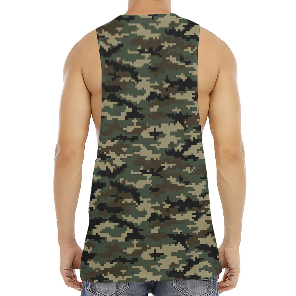 Army Green Digital Camo Pattern Print Men's Muscle Tank Top