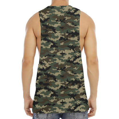Army Green Digital Camo Pattern Print Men's Muscle Tank Top