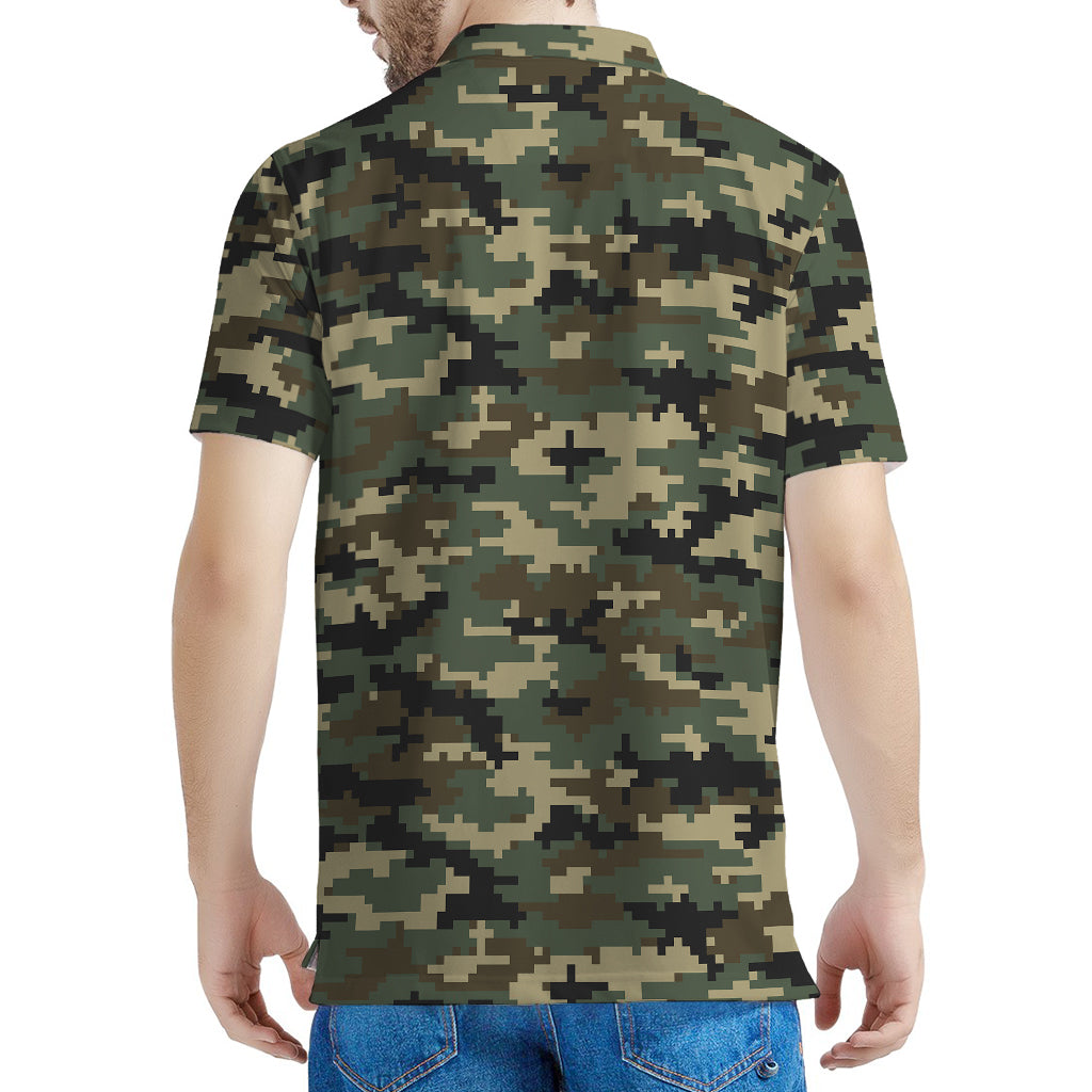 Army Green Digital Camo Pattern Print Men's Polo Shirt