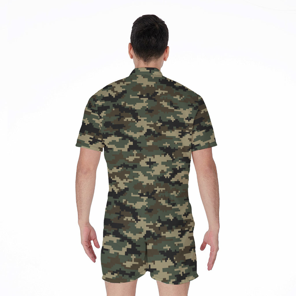 Army Green Digital Camo Pattern Print Men's Rompers