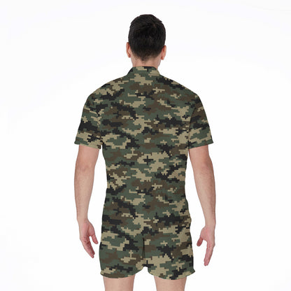 Army Green Digital Camo Pattern Print Men's Rompers