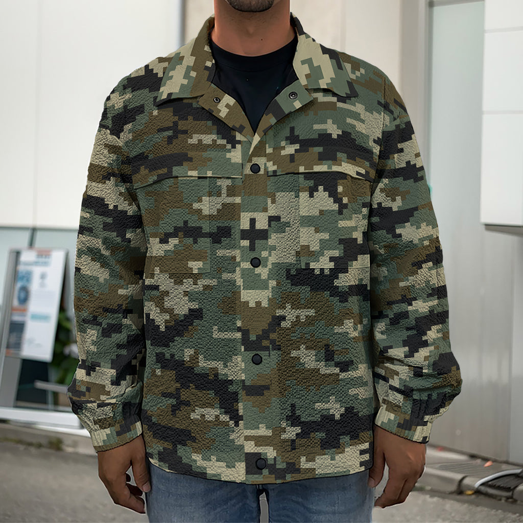 Army Green Digital Camo Pattern Print Men's Shirt Jacket
