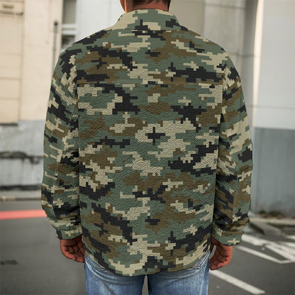 Army Green Digital Camo Pattern Print Men's Shirt Jacket