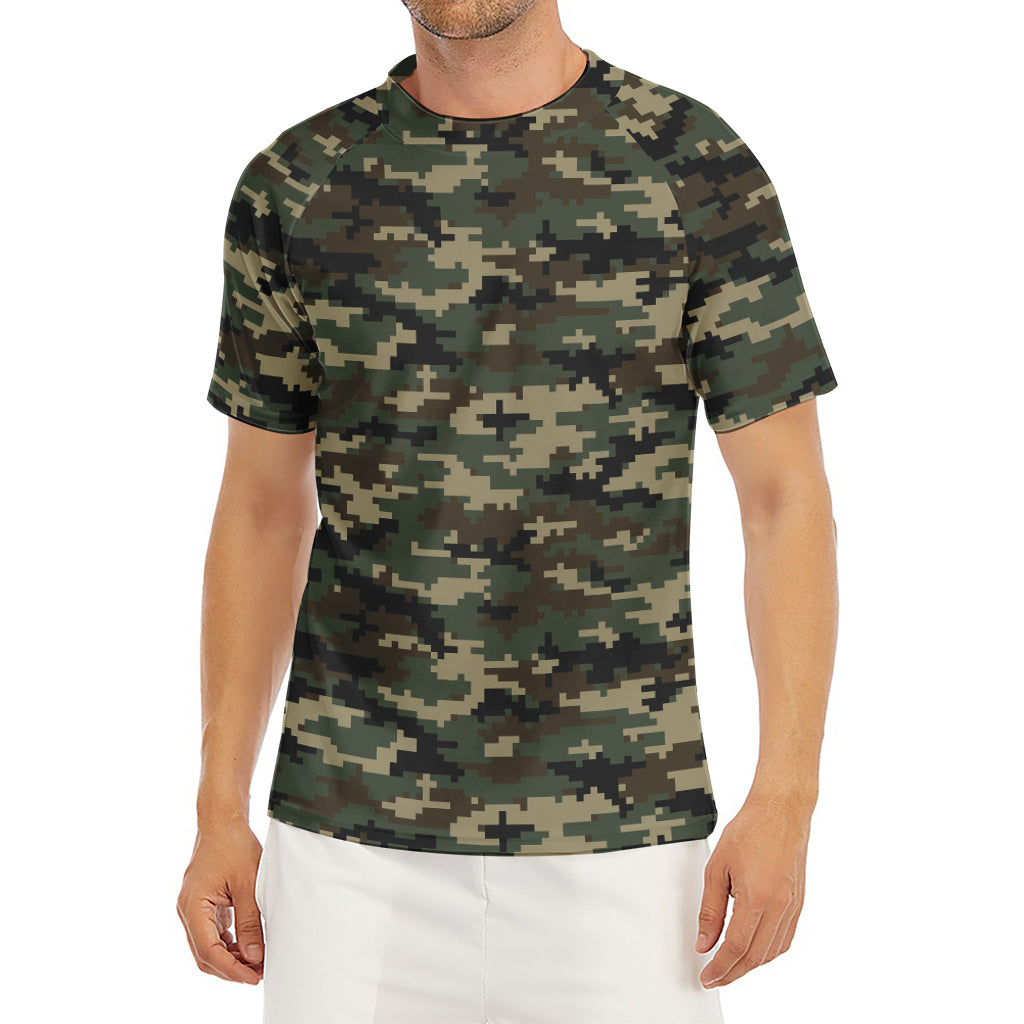 Army Green Digital Camo Pattern Print Men's Short Sleeve Rash Guard