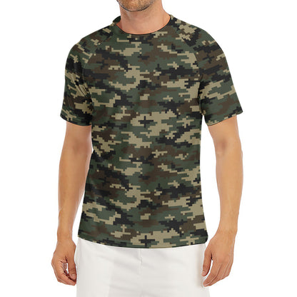 Army Green Digital Camo Pattern Print Men's Short Sleeve Rash Guard
