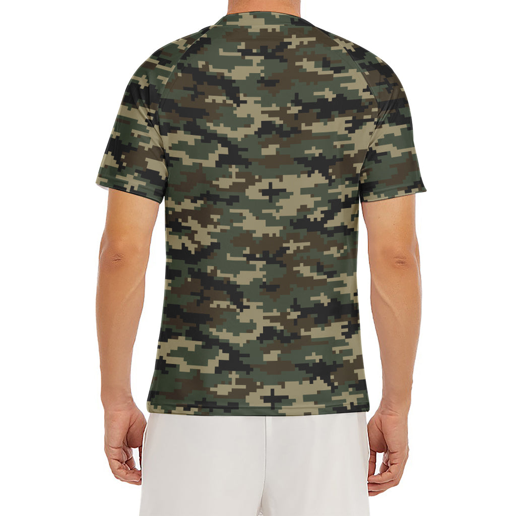 Army Green Digital Camo Pattern Print Men's Short Sleeve Rash Guard