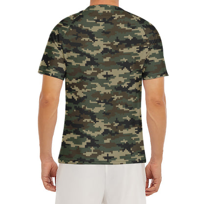 Army Green Digital Camo Pattern Print Men's Short Sleeve Rash Guard