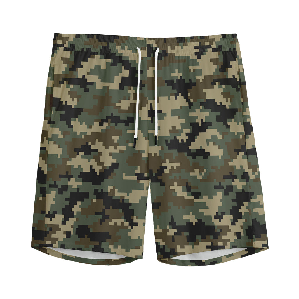 Army Green Digital Camo Pattern Print Men's Sports Shorts