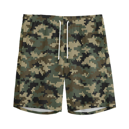 Army Green Digital Camo Pattern Print Men's Sports Shorts