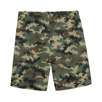 Army Green Digital Camo Pattern Print Men's Sports Shorts