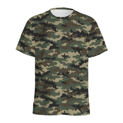 Army Green Digital Camo Pattern Print Men's Sports T-Shirt