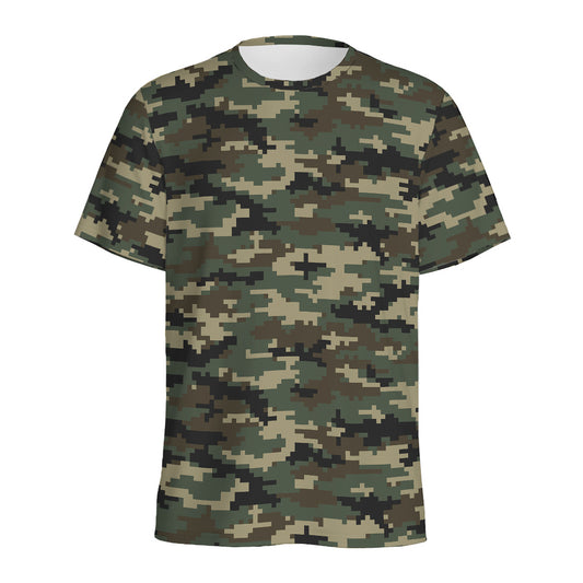Army Green Digital Camo Pattern Print Men's Sports T-Shirt