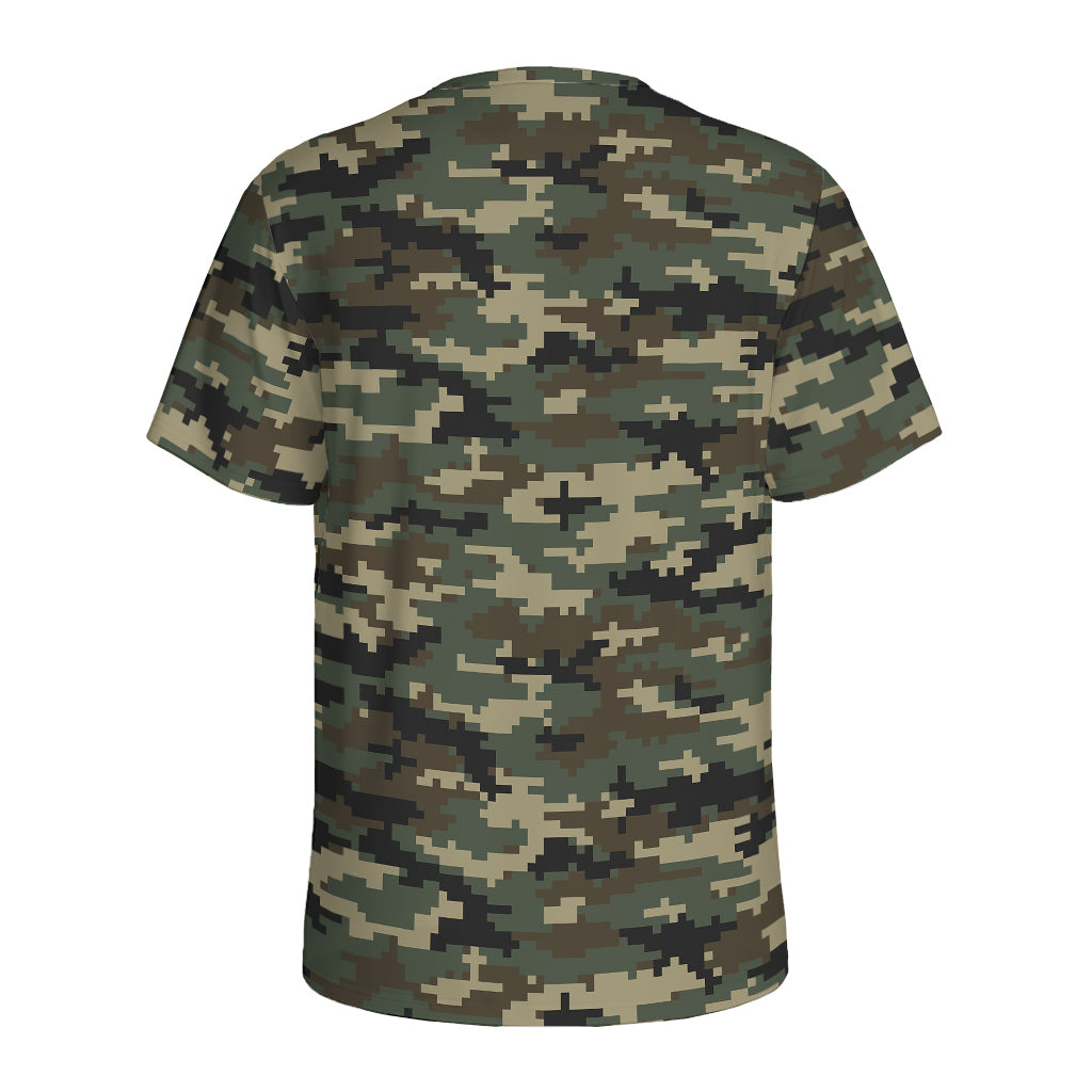 Army Green Digital Camo Pattern Print Men's Sports T-Shirt