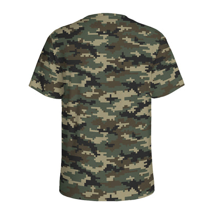 Army Green Digital Camo Pattern Print Men's Sports T-Shirt