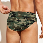 Army Green Digital Camo Pattern Print Men's Swim Briefs