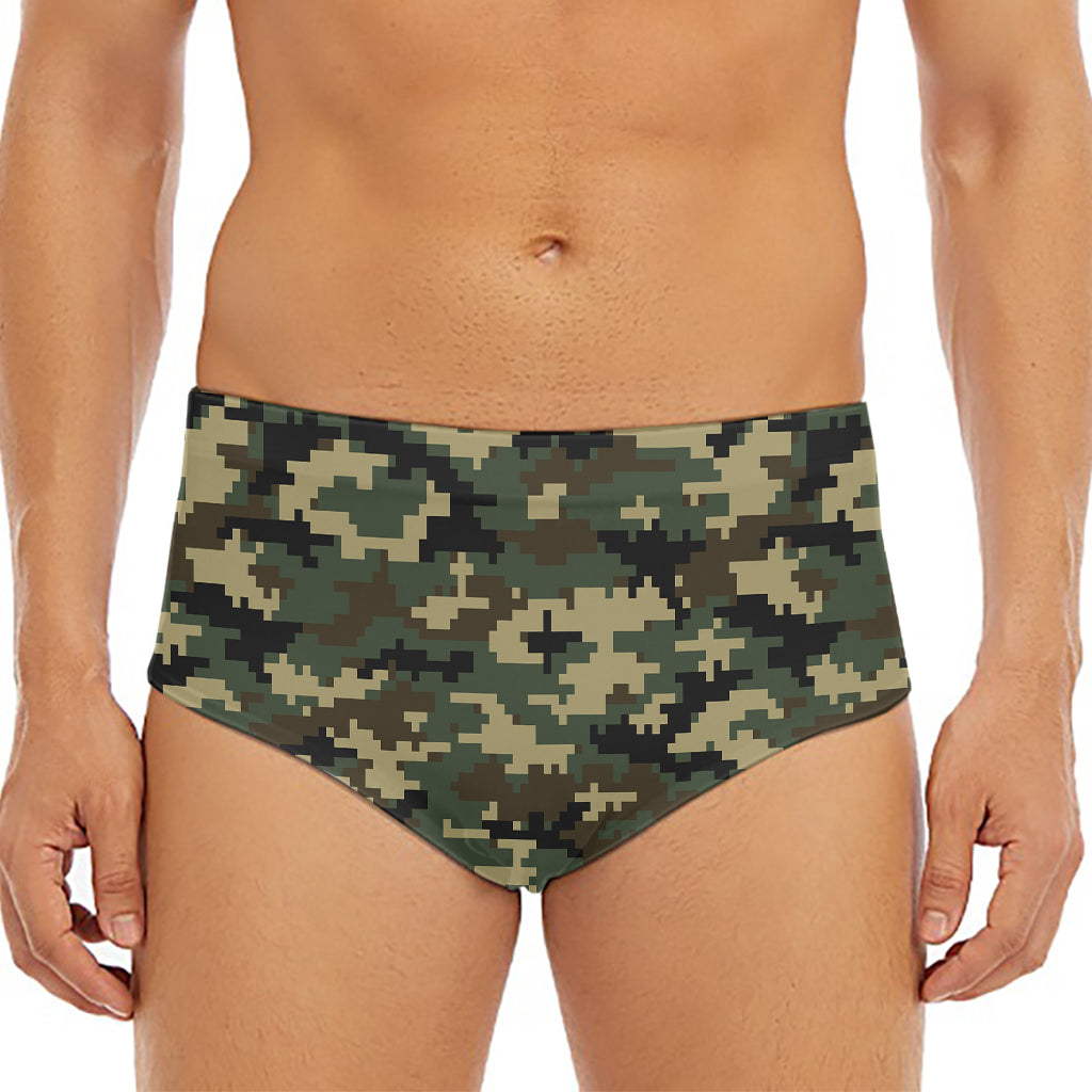 Army Green Digital Camo Pattern Print Men's Triangle Swim Briefs