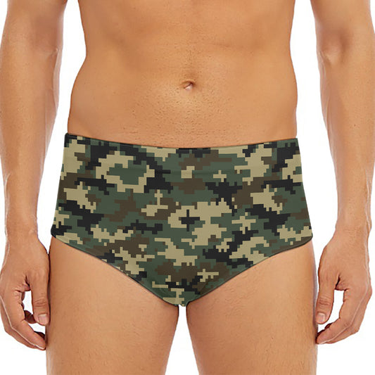 Army Green Digital Camo Pattern Print Men's Triangle Swim Briefs