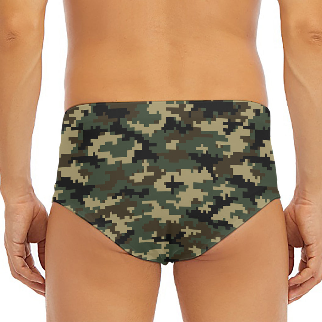 Army Green Digital Camo Pattern Print Men's Triangle Swim Briefs