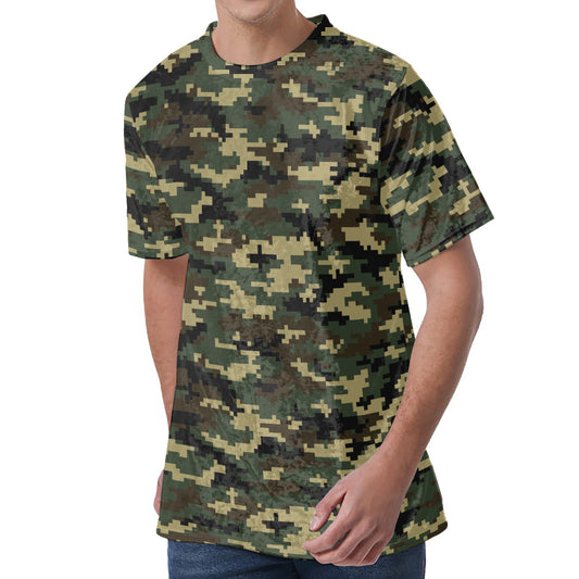 Army Green Digital Camo Pattern Print Men's Velvet T-Shirt
