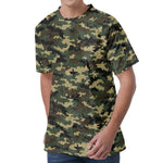 Army Green Digital Camo Pattern Print Men's Velvet T-Shirt