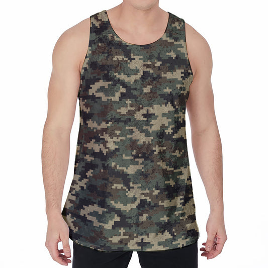 Army Green Digital Camo Pattern Print Men's Velvet Tank Top