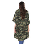 Army Green Digital Camo Pattern Print Open Front Beach Cover Up