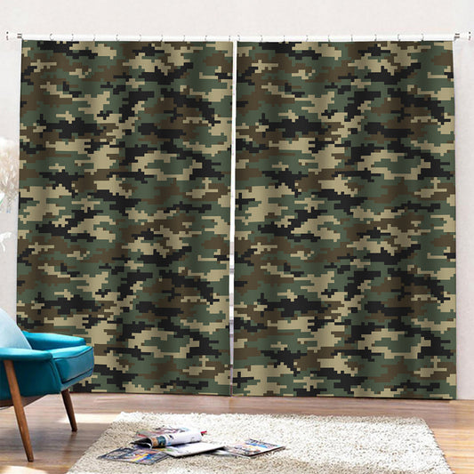 Army Green Digital Camo Pattern Print Pencil Pleat Curtains