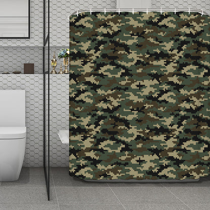 Army Green Digital Camo Pattern Print Polyester Shower Curtain