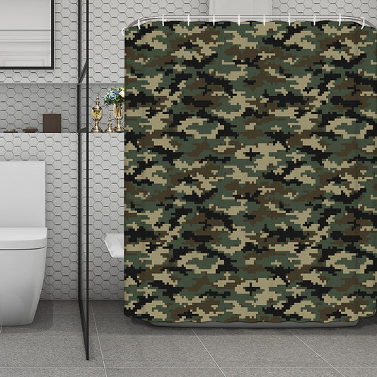 Army Green Digital Camo Pattern Print Polyester Shower Curtain