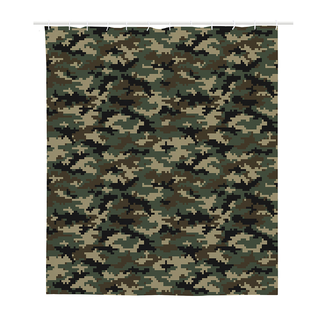 Army Green Digital Camo Pattern Print Polyester Shower Curtain