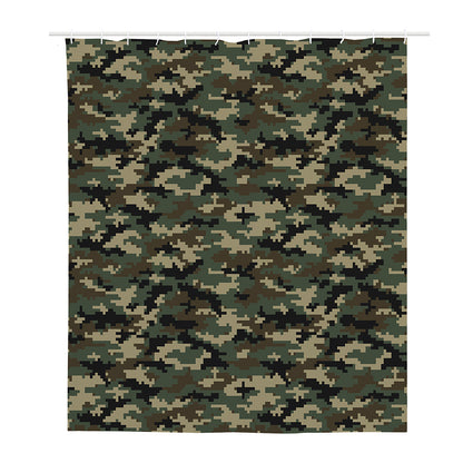 Army Green Digital Camo Pattern Print Polyester Shower Curtain