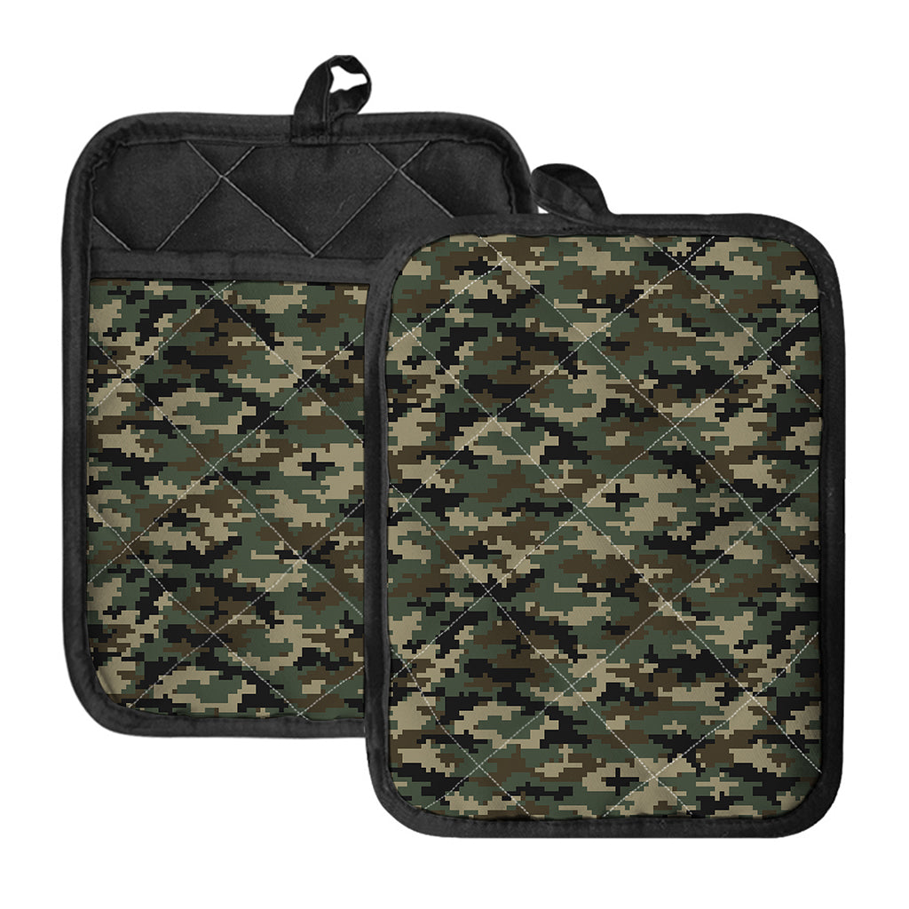 Army Green Digital Camo Pattern Print Pot Holders With Pocket