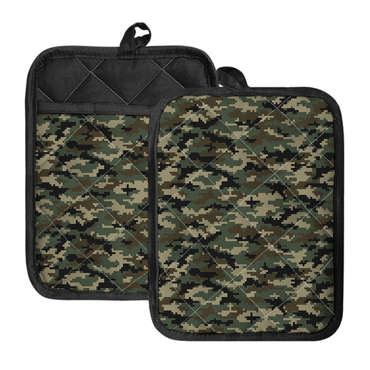 Army Green Digital Camo Pattern Print Pot Holders With Pocket