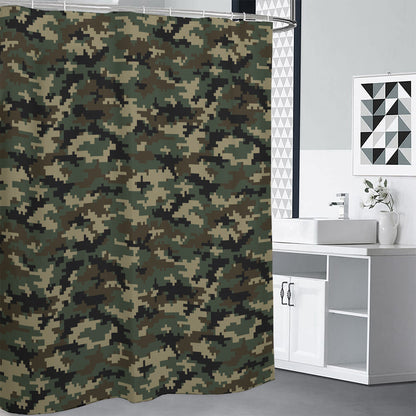 Army Green Digital Camo Pattern Print Premium Shower Curtain