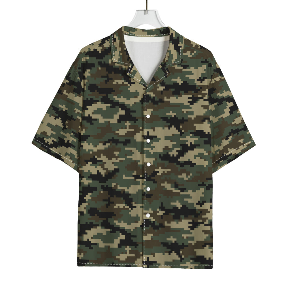 Army Green Digital Camo Pattern Print Rayon Hawaiian Shirt