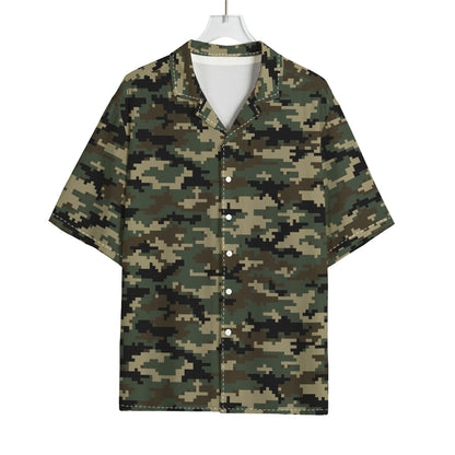 Army Green Digital Camo Pattern Print Rayon Hawaiian Shirt
