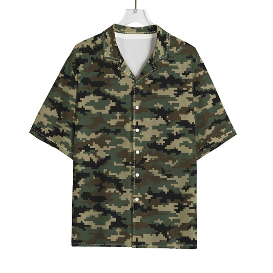 Army Green Digital Camo Pattern Print Rayon Hawaiian Shirt