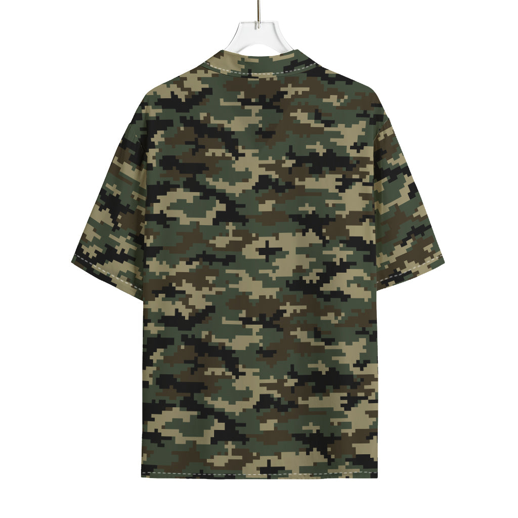 Army Green Digital Camo Pattern Print Rayon Hawaiian Shirt