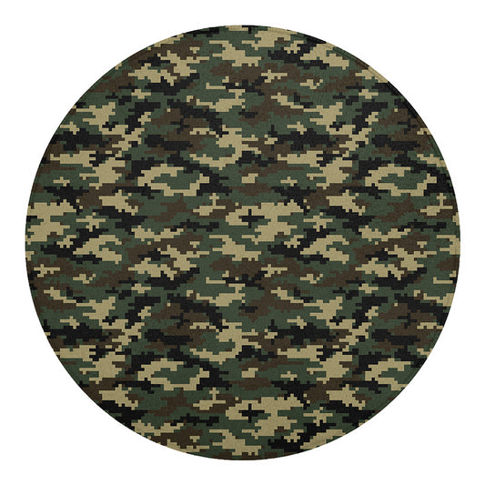 Army Green Digital Camo Pattern Print Round Blanket