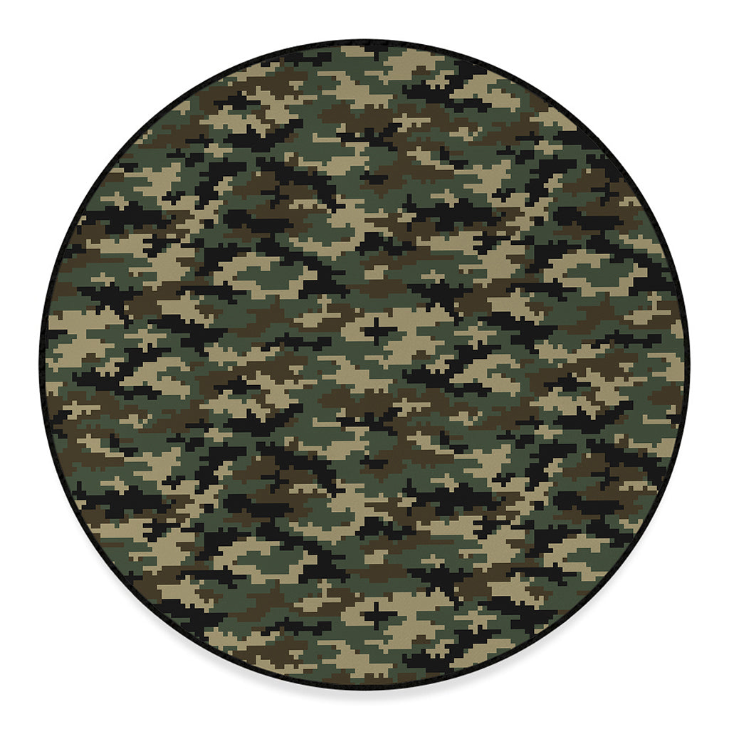 Army Green Digital Camo Pattern Print Round Floor Mat