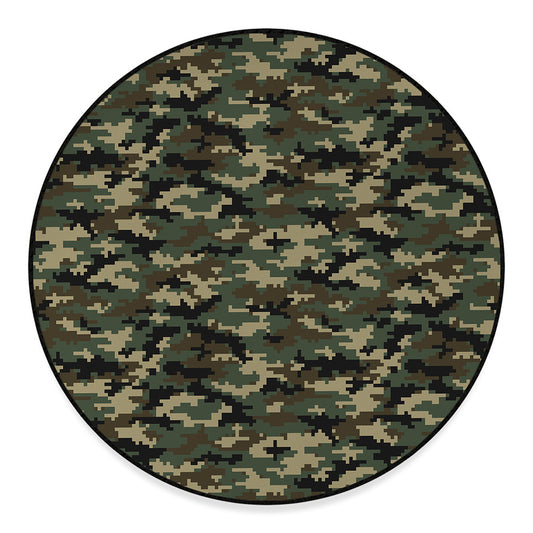 Army Green Digital Camo Pattern Print Round Floor Mat