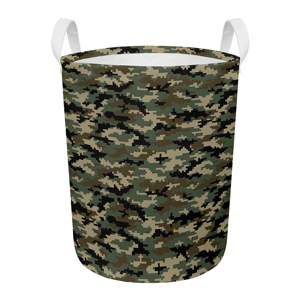 Army Green Digital Camo Pattern Print Round Laundry Basket