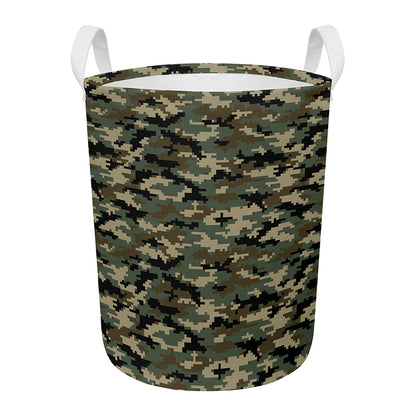 Army Green Digital Camo Pattern Print Round Laundry Basket